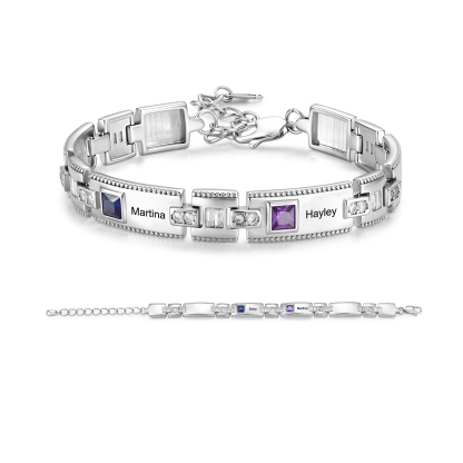 Personalized Square Link Bracelet Custom with 2-5 Names and Birthstones