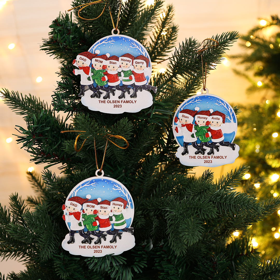 5 Names-Personalized Family Wooden Christmas Xmas Tree Decoration Ornament-Custom 5 Names And Text Hanging Ornament Gifts For Family