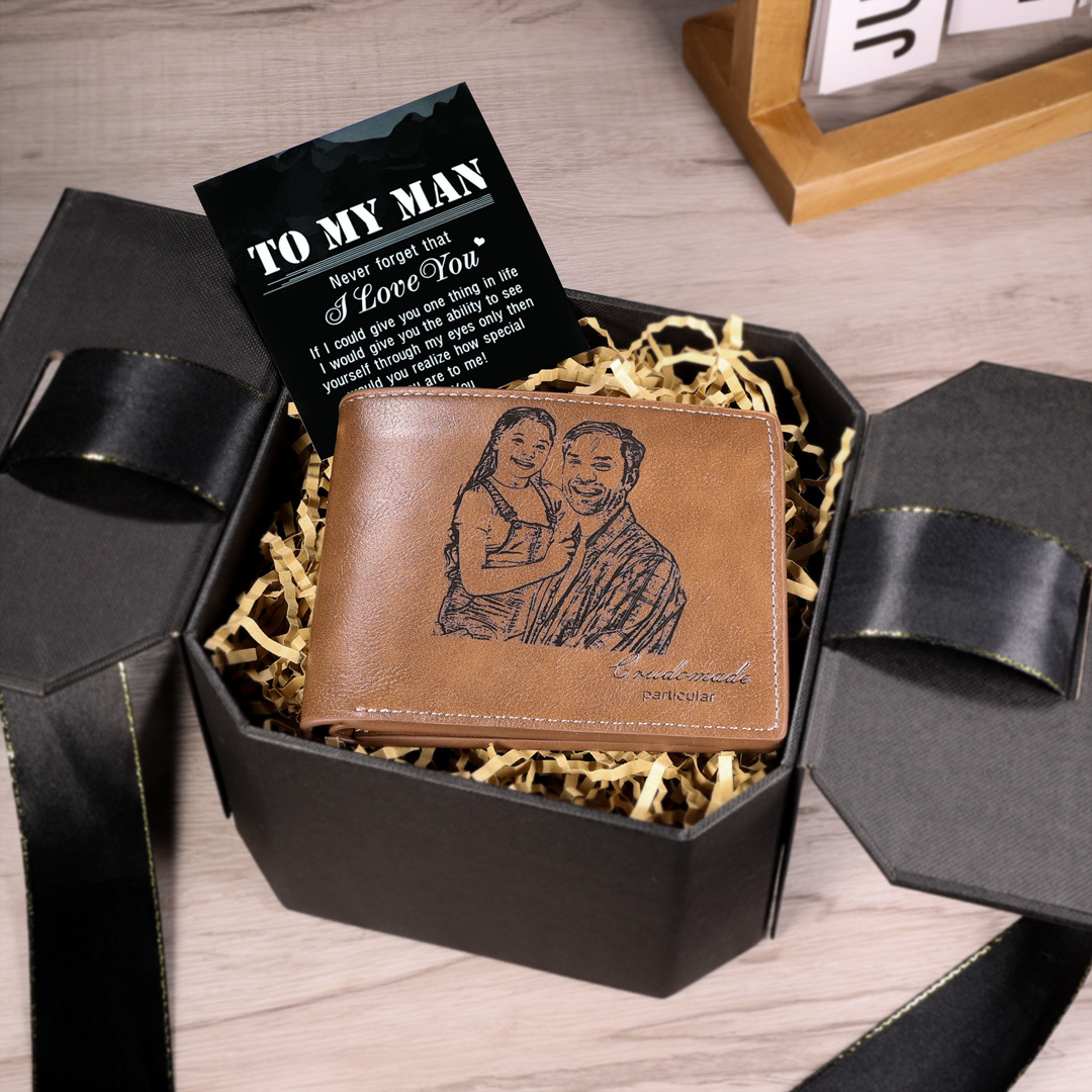 Personalized Leather Wallet Engraved Photo Short Purse Gifts For Men