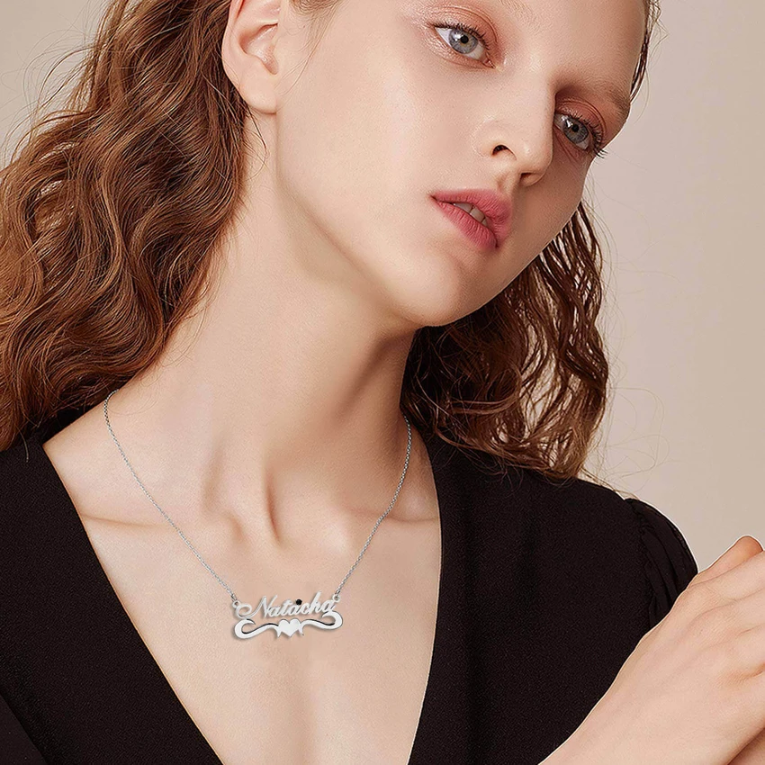 Personalized Necklace With Birthstone Custom 1 Name Necklace Gift For Her