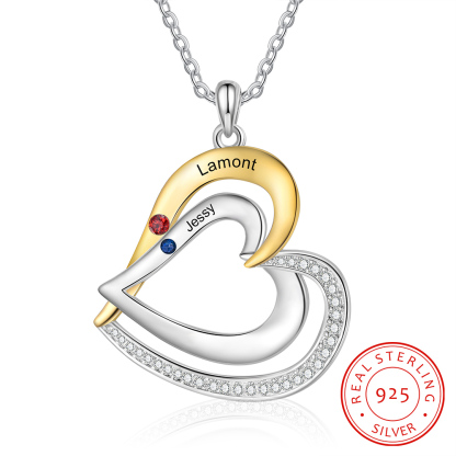 2 Names - Personalized Special Heart Necklace S925 Silver with Birthstone and Name Beautiful Gift for Her