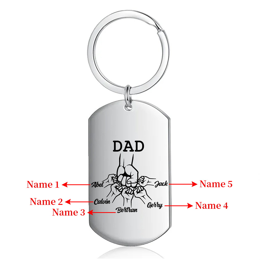 5 Names - Personalized Fist Pendant Keychain Gift Set - Customized Photo Special Gift for Dad
