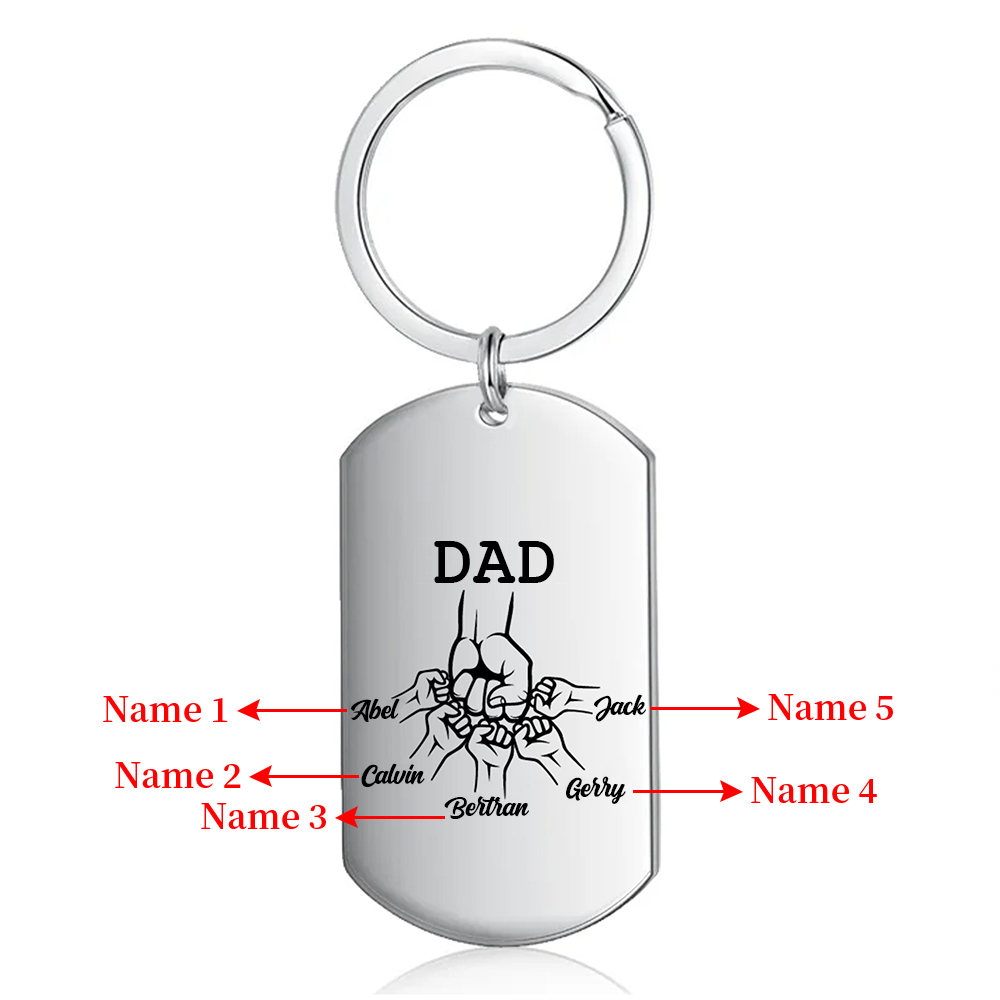 5 Names - Personalized Fist Pendant Keychain Gift Set - Customized Photo Special Gift for Dad