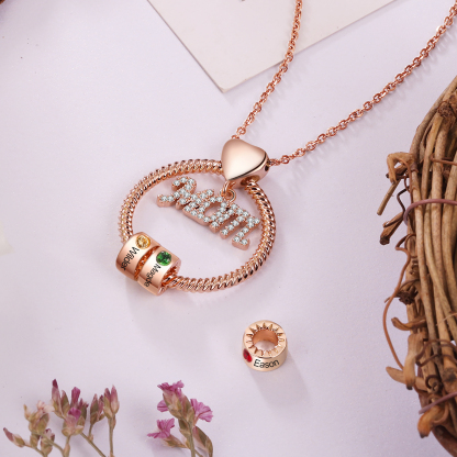 2 Names-Personalized Necklace With 2 Birthstones Engraved Names Gift For Mother