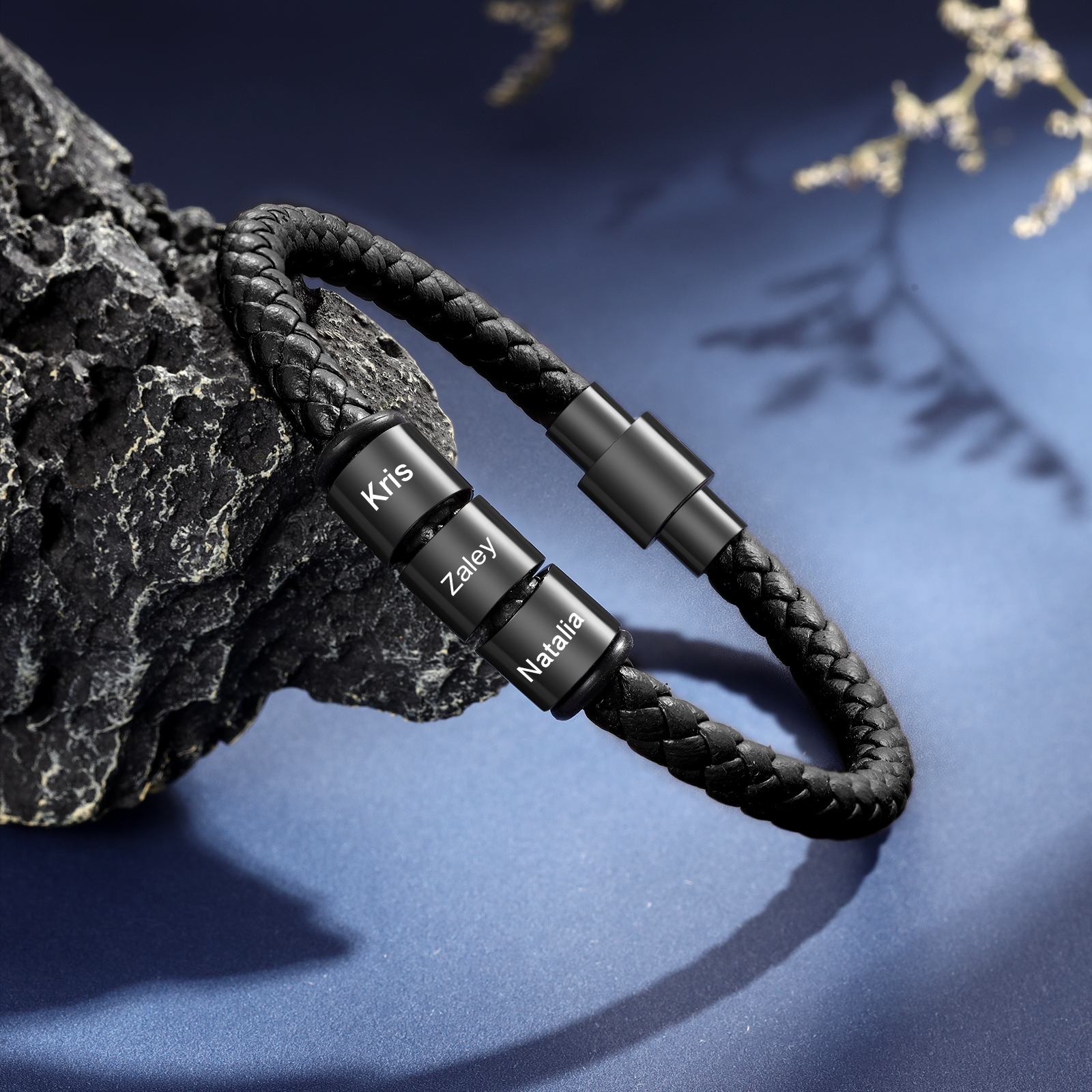 Personalized Men's Bead Bracelet with Custom 3 Names Personalized Gift for Him | Jessmade 