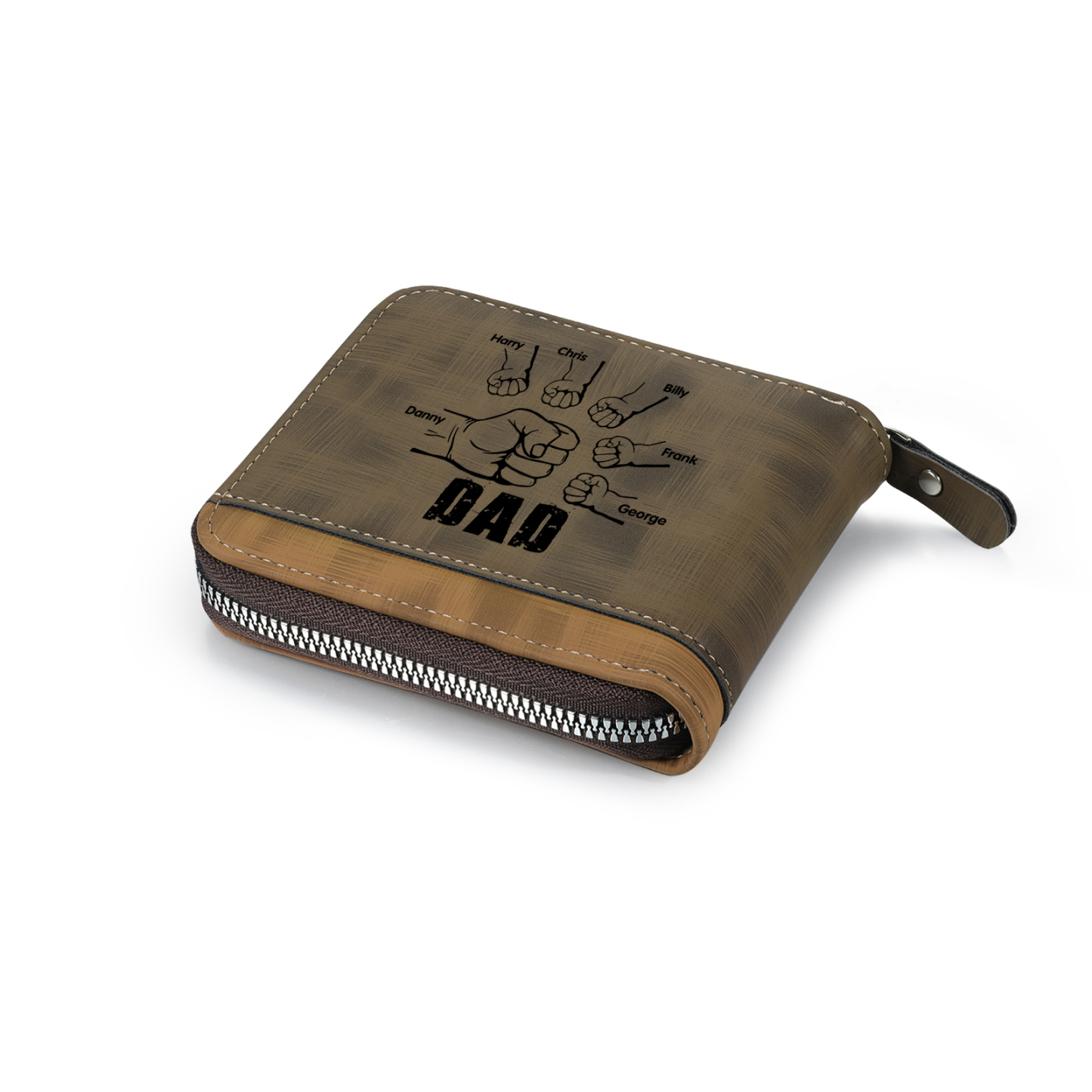 6 Names - Personalized Photo Custom Leather Men's Zipper Wallet as a Father's Day Gift for Dad