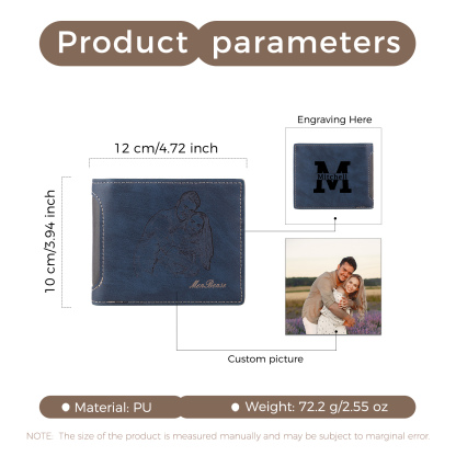 Personalized Leather Folding Wallet With Photo, Name and Letter, Gift For Dad