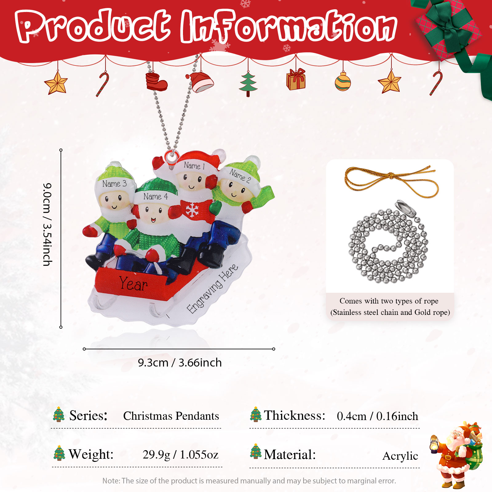 4 Names-Personalized Family Acrylic Christmas Xmas Tree Decoration Ornament-Custom 4 Names And Text Hanging Ornament Gifts For Family