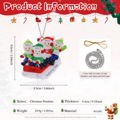 4 Names-Personalized Family Acrylic Christmas Xmas Tree Decoration Ornament-Custom 4 Names And Text Hanging Ornament Gifts For Family