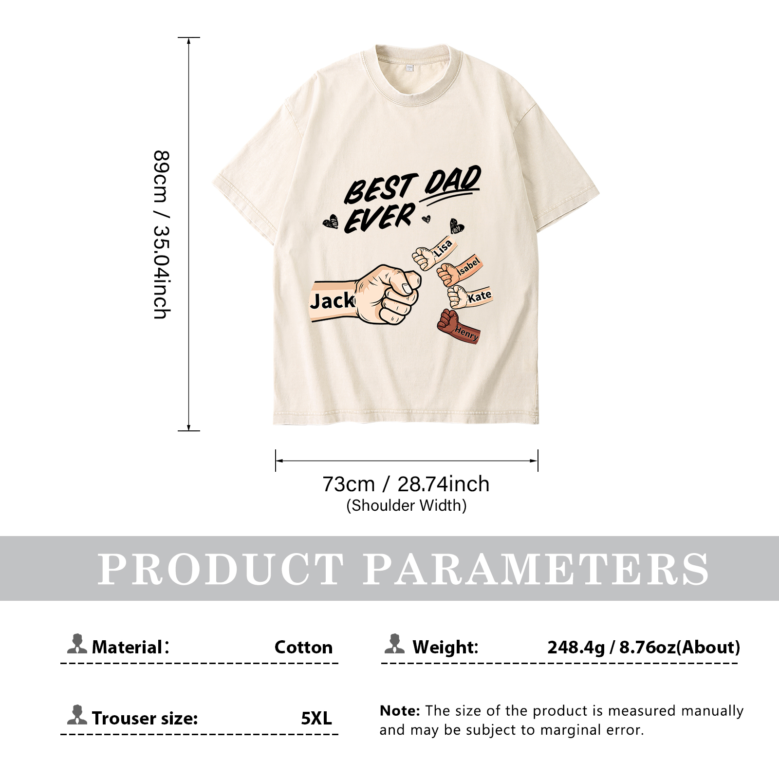 Best Dad Ever - Personalised 2–7 Names Family T-Shirt Custom Fist Bump Short Sleeve Father's Day Gifts For Dad