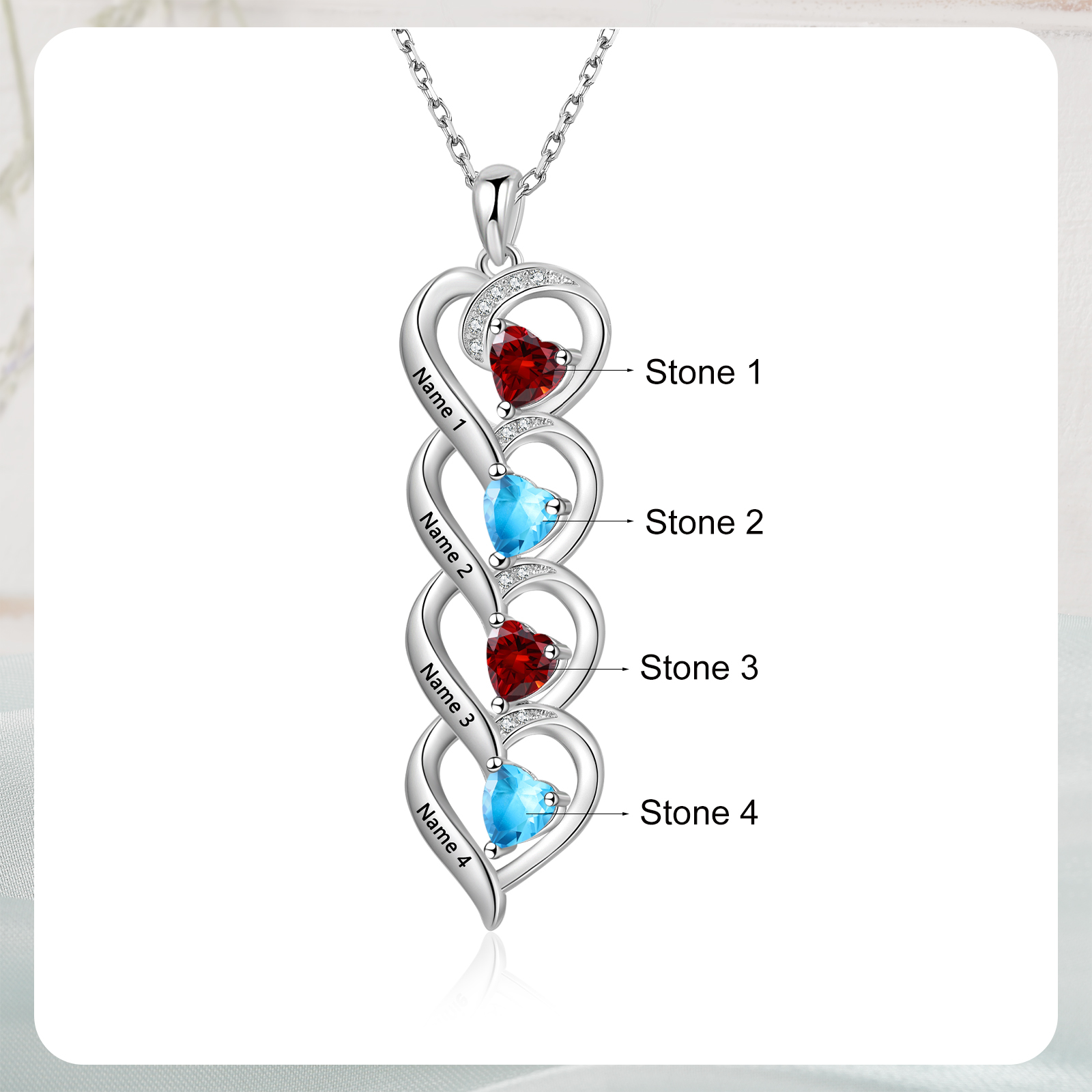 4 Name - Personalized Love Necklace with Customized Name and Birthstone, A Perfect and Exquisite Gift for Her