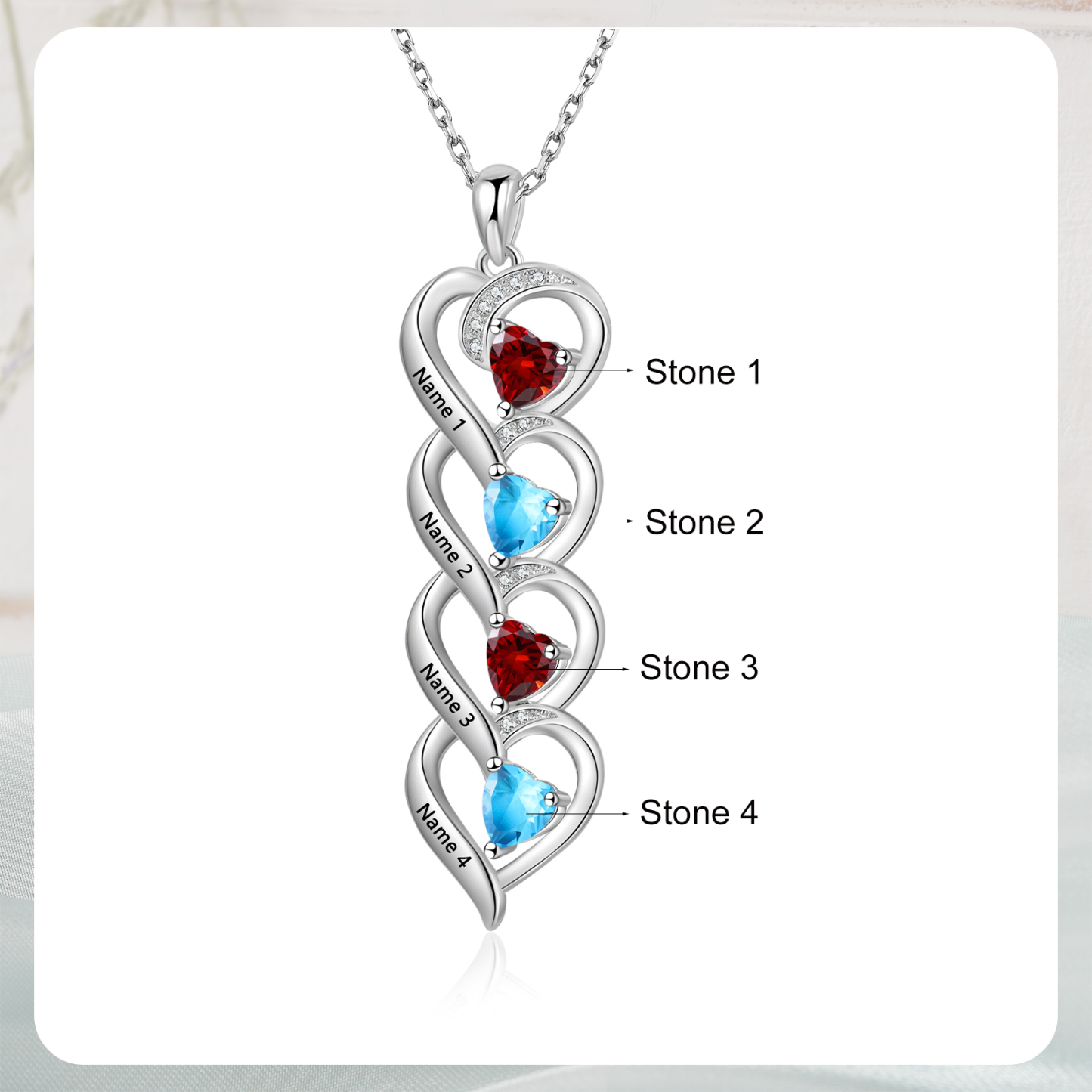 4 Name - Personalized Love Necklace with Customized Name and Birthstone, A Perfect and Exquisite Gift for Her