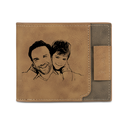 2 Names - Personalized Photo Custom Leather Men's Wallet as a Father's Day Gift for Dad