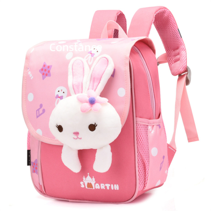 Personalized Pink Bunny Children School Bag Embroidery Name Black Backpack, Customized Schoolbag Travel Bag For Kids