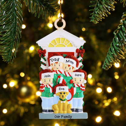 5 Names+Dog Name-Personalized Family Christmas Xmas Tree Decoration Hanging Wooden Ornament with Name-Family with Dog