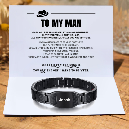 Personalized To My Man Carbon Fiber Energy Bracelet Gift Set, Custom Name Men's Bracelet Bangle Gifts For Him