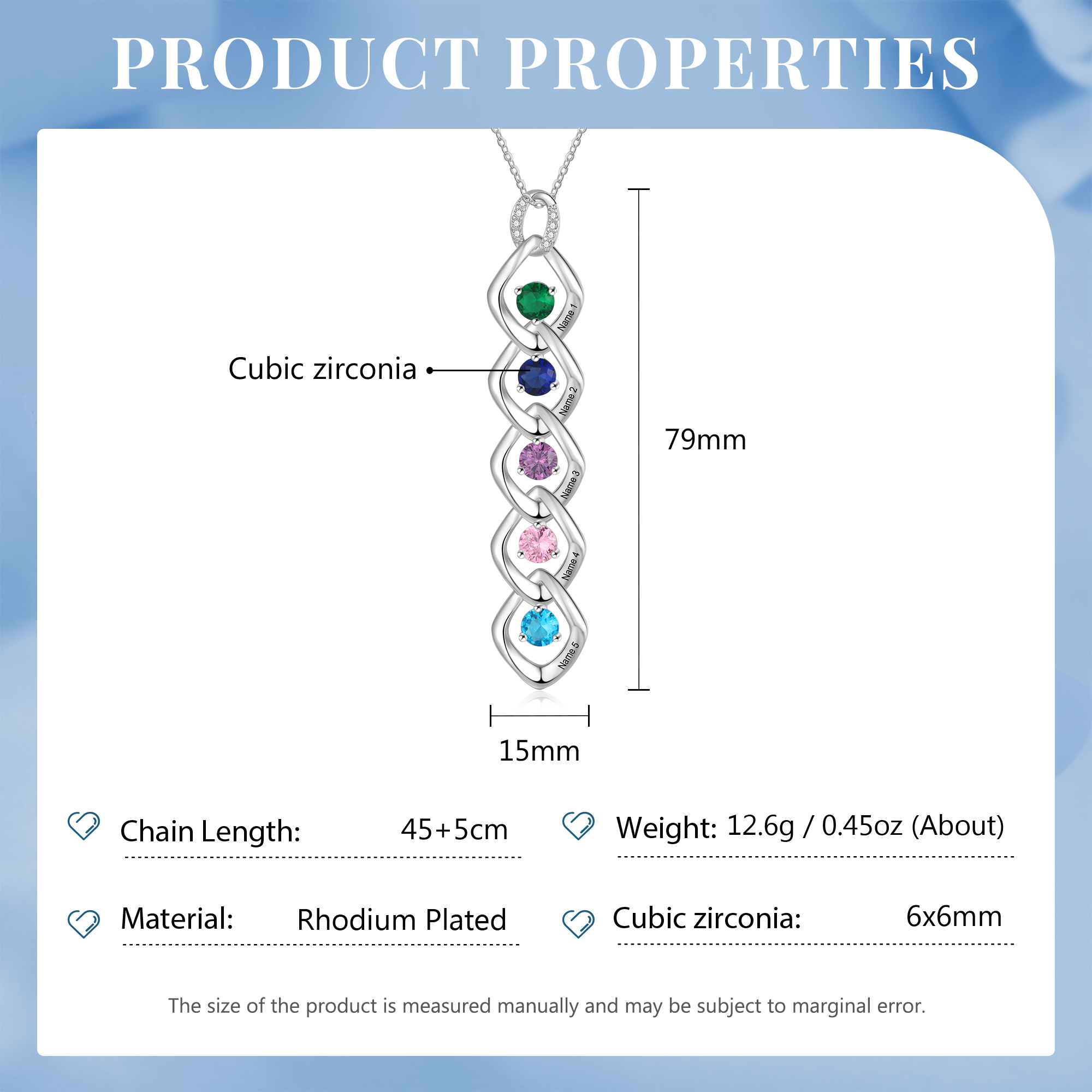 5 Names - Personalized Birthstone Necklace With Name Engraved For A Special Gift For Mom/Grandma