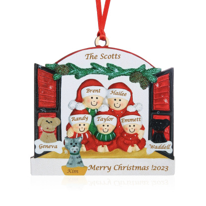 7 Names-Personalized Family Wooden Christmas Xmas Tree Decoration Ornament-Custom 7 Names Hanging Ornament  with Dog and Cat Gifts For Family