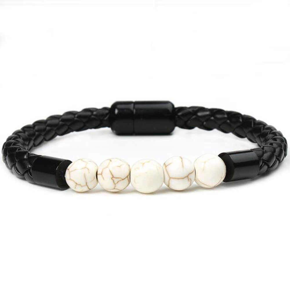 Jessemade Vintage Stone Beaded PU Rope Men Bracelet