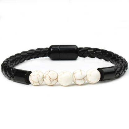 Jessemade Vintage Stone Beaded PU Rope Men Bracelet