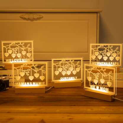 Personalized Family Tree Night Light LED Sign Engraved 11 Names Plaque USB Power Lamp