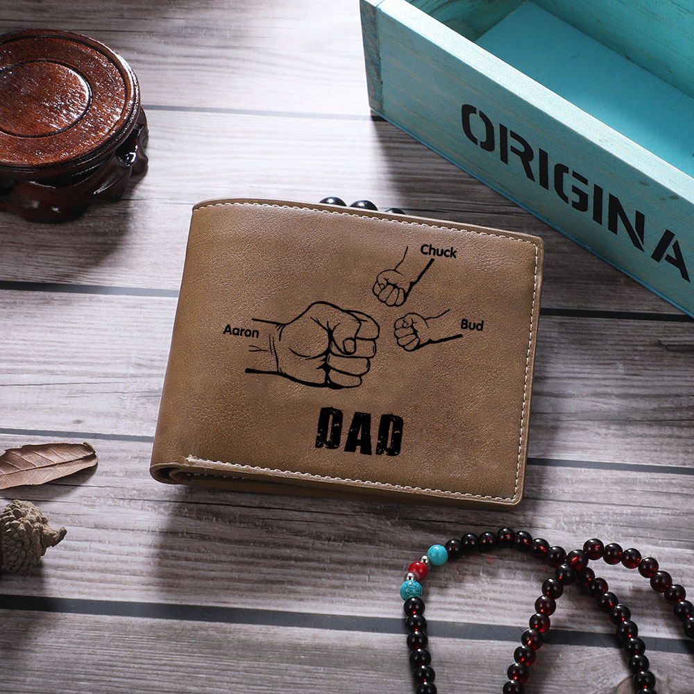 3 Names - Personalized Fist Style Leather Men's Wallet Custom Photo Wallet for Dad