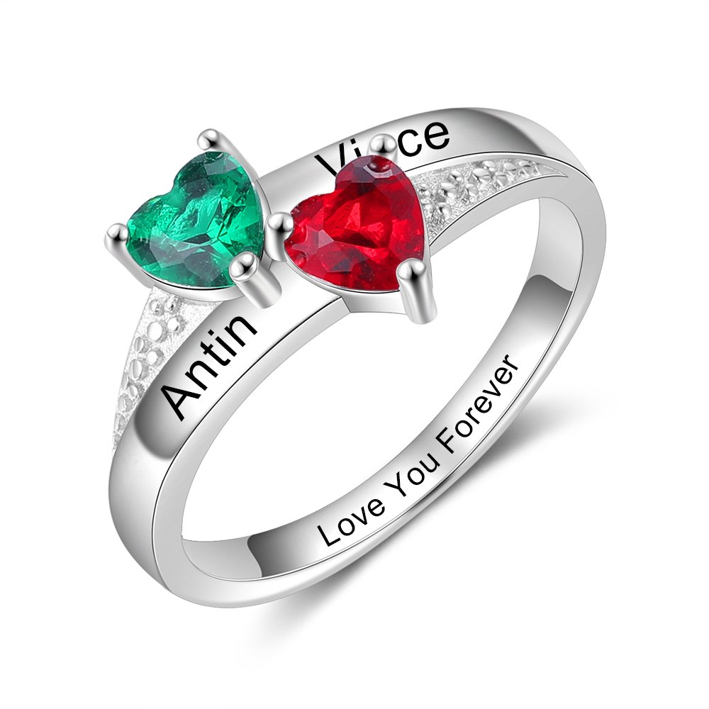 Family Ring Promise S925 Ring Personalized 2 Birthstones Ring With Names Gifts for Her