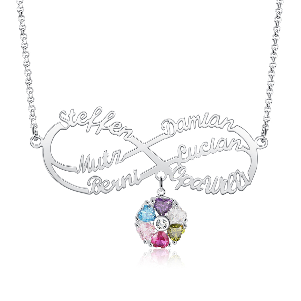 Infinity 925 Sterling Silver Personalized  Elegant Name Necklace With 6 Birthstones