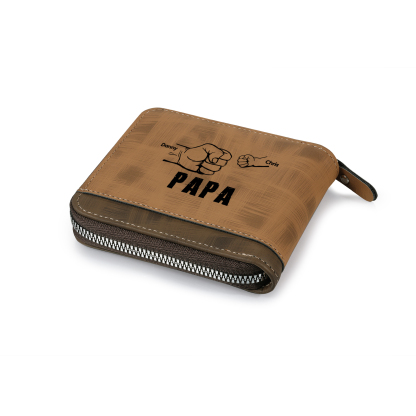 2-Names Personalized Leather Men's wallet With Card Slot Engraved With Name And Photo For Papa As a Father's Day Unique Gift