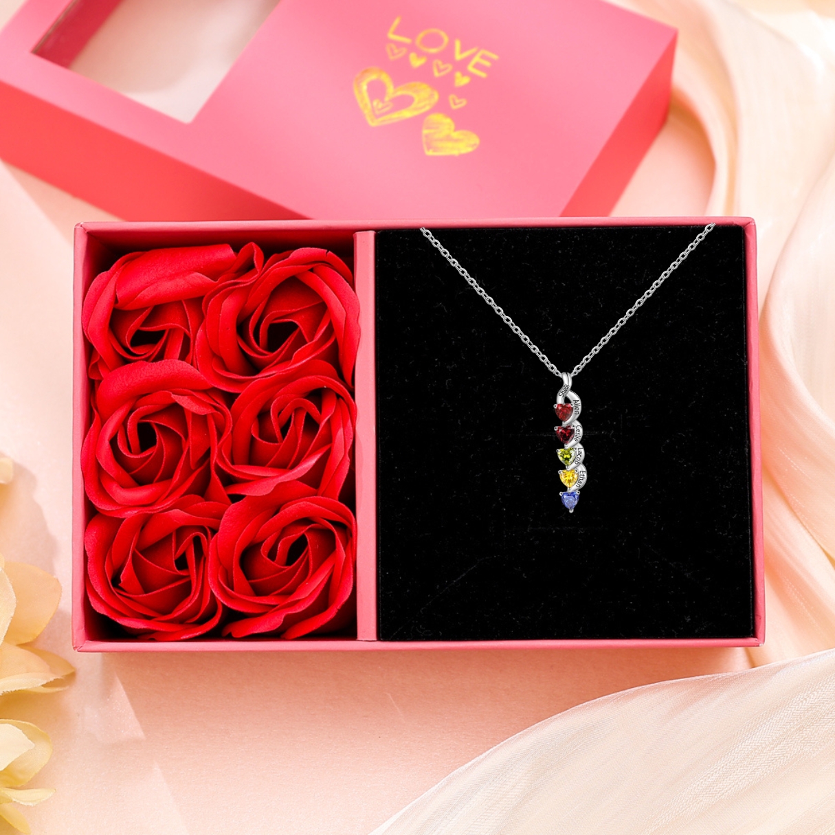 1-6 Names-Personalized Birthstone Necklace Names Necklace Special Gift Set With Rose Gift Box For Women