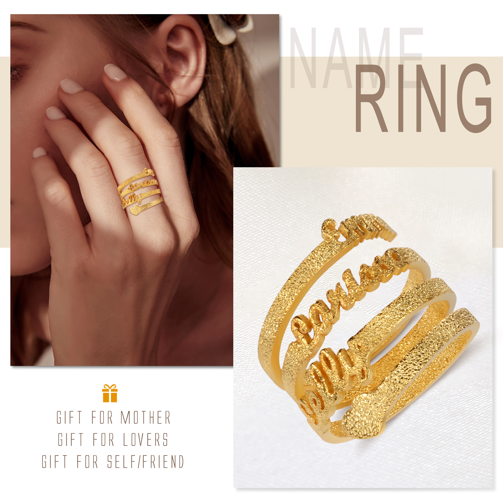 Personalized Family Name Ring Custom 3 Names Gifts For Women | Jessemade