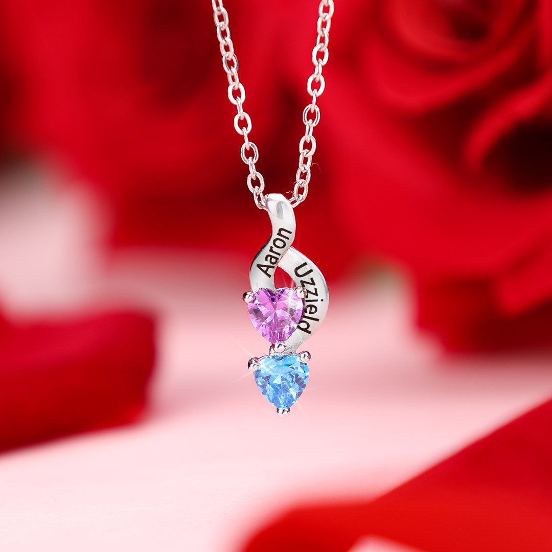 2 Names-Personalized Birthstone Necklace Names Necklace Special Gift For Women
