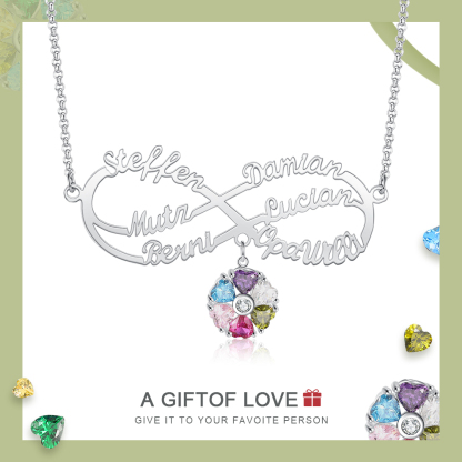 Personalized Infinity Necklace With 6 Birthstones Engraved Names Necklace Gift For Women