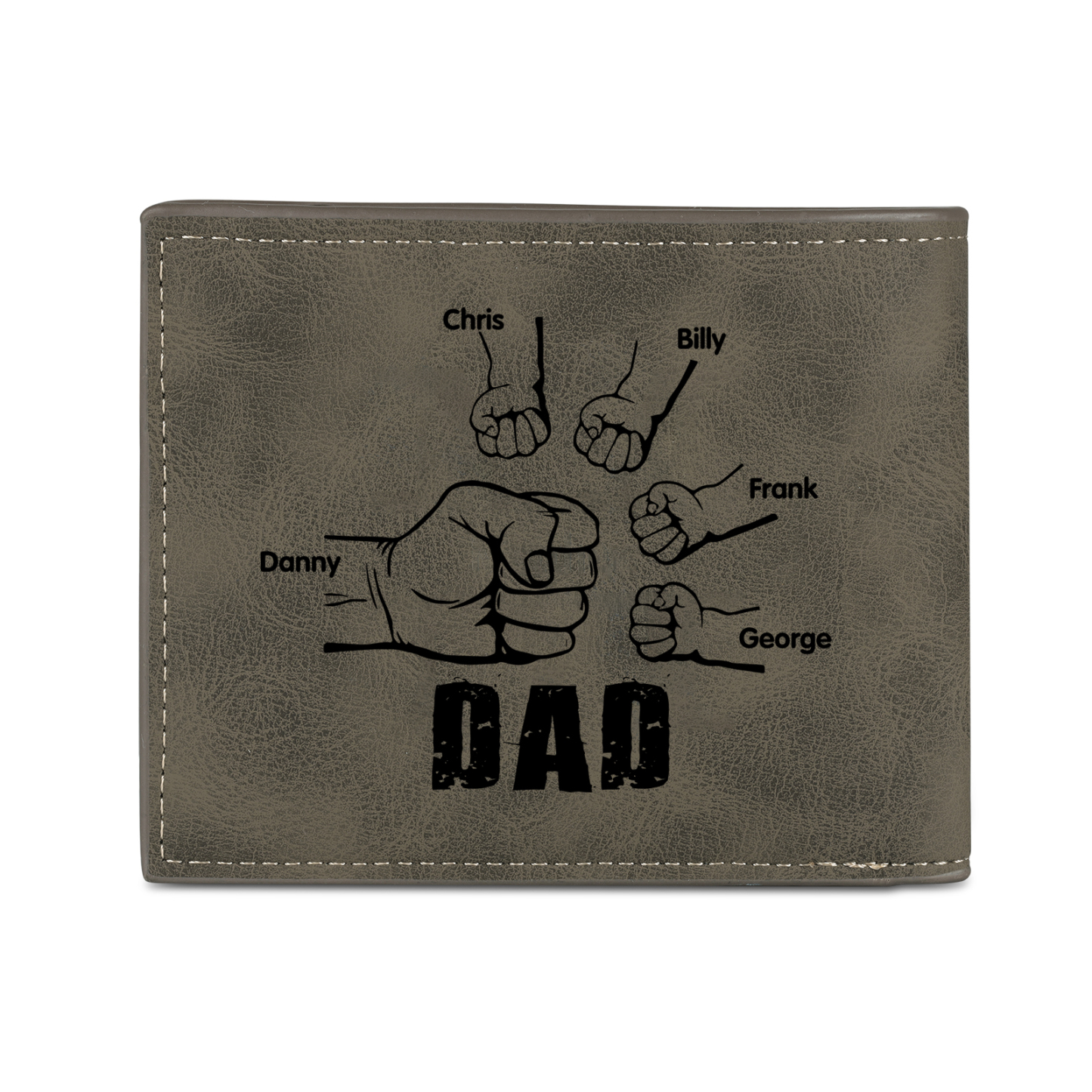 5 Names - Personalized Photo Custom Leather Men's Folding Wallet as a Father's Day Gift for Dad