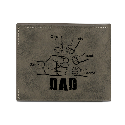5 Names - Personalized Photo Custom Leather Men's Folding Wallet as a Father's Day Gift for Dad