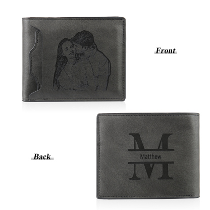 Personalized Name Leather Men's Wallet With Card Slot Engraved Letter And Photo Gift For Him