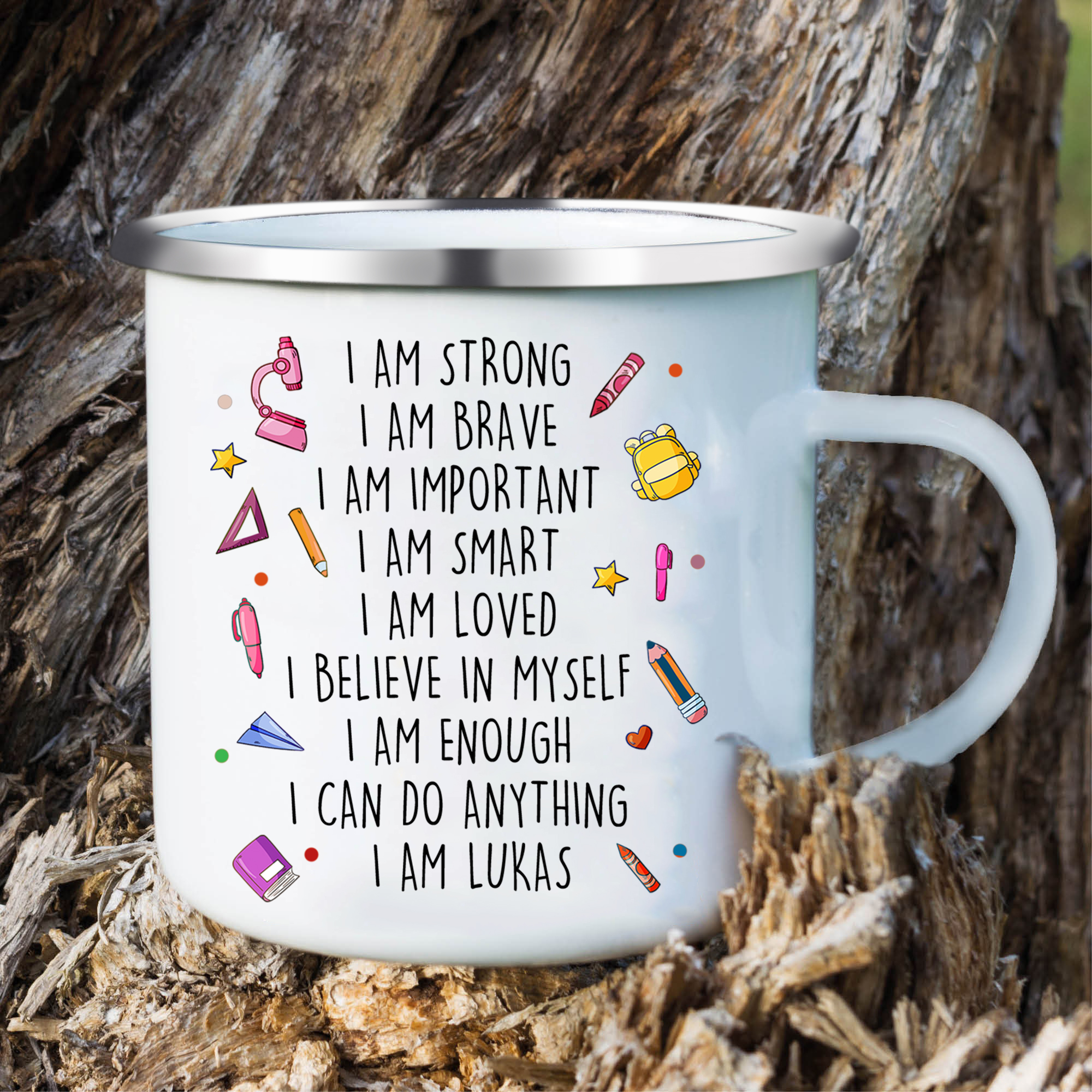 Personalized Name And Date Enamel Mug Bunny Pattern Back To School Gift For Kid