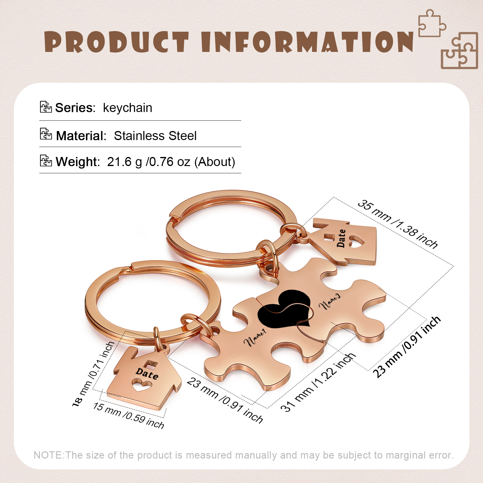 Personalized Name Puzzle Couple Keychain Engrave Date Matching Couple Gifts, Special Gift For Him/Her