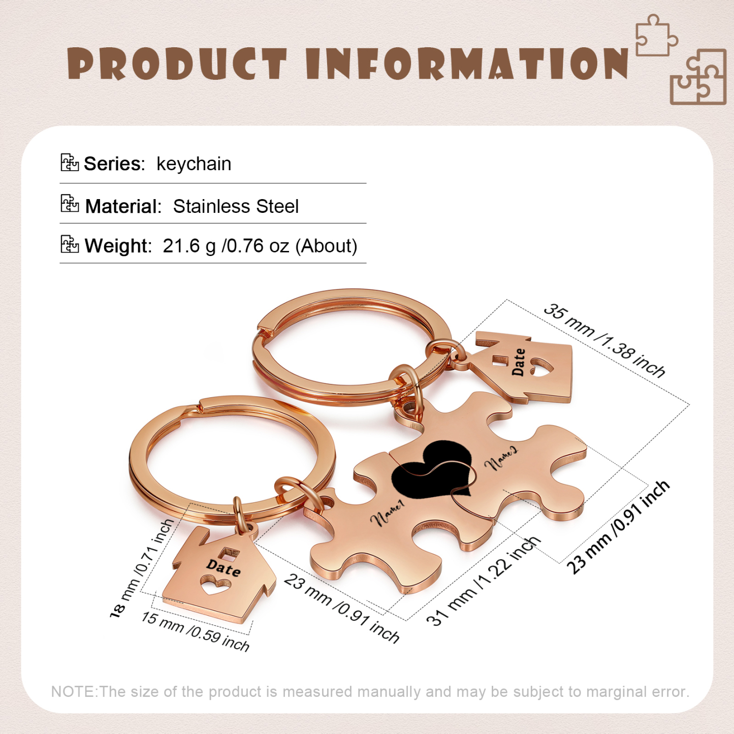Personalized Name Puzzle Couple Keychain Engrave Date Matching Couple Gifts, Special Gift For Him/Her