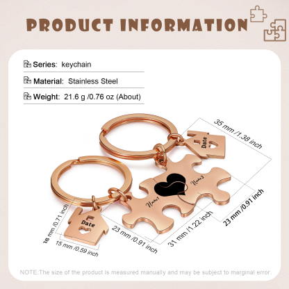 Personalized Name Puzzle Couple Keychain Engrave Date Matching Couple Gifts, Special Gift For Him/Her