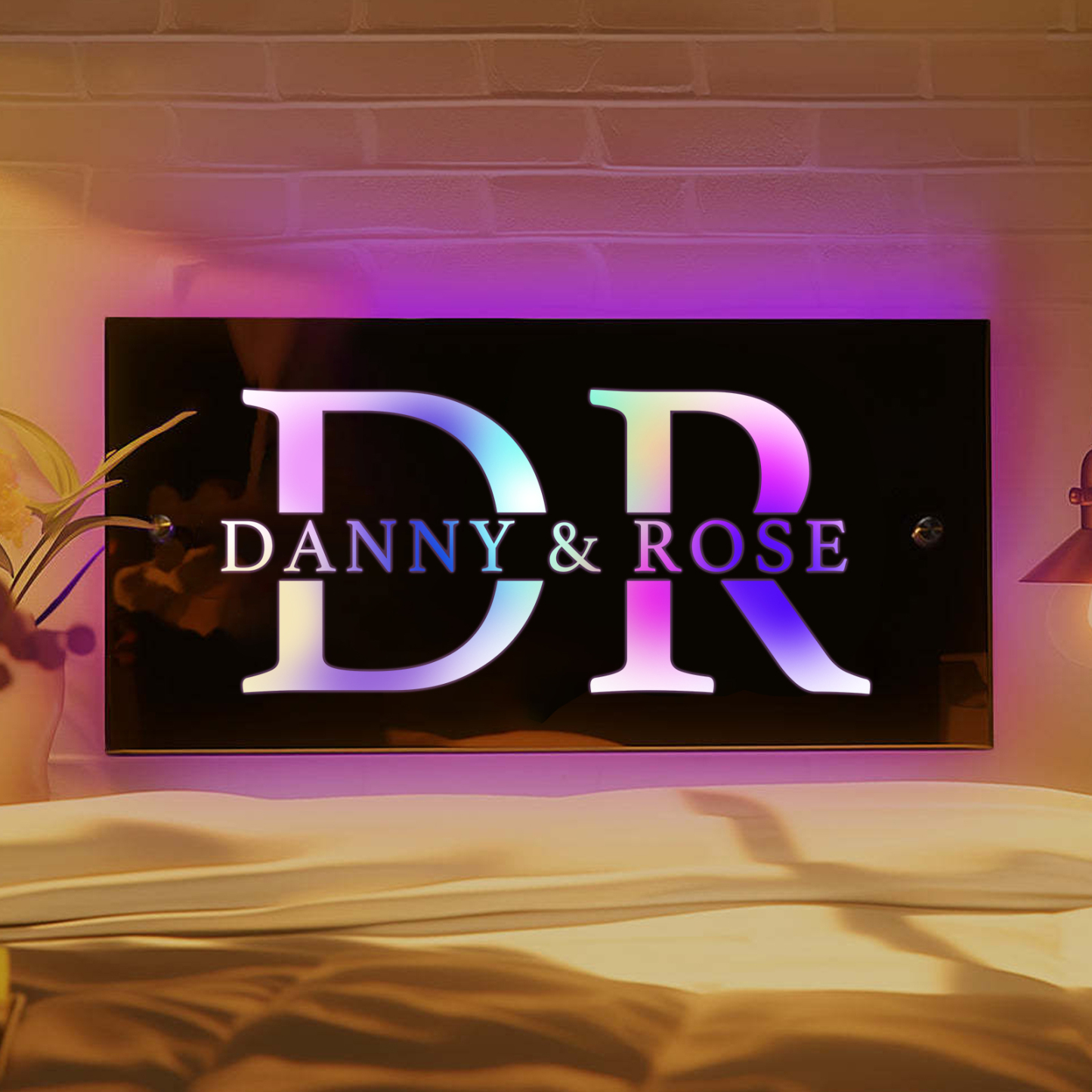 Personalized 2 Letters And 1 Text Couple Name Mirror Led Light Custom 