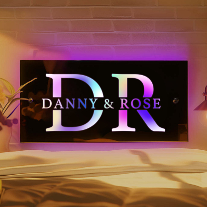 Personalized 2 Letters And 1 Text Couple Name Mirror Led Light Custom 
