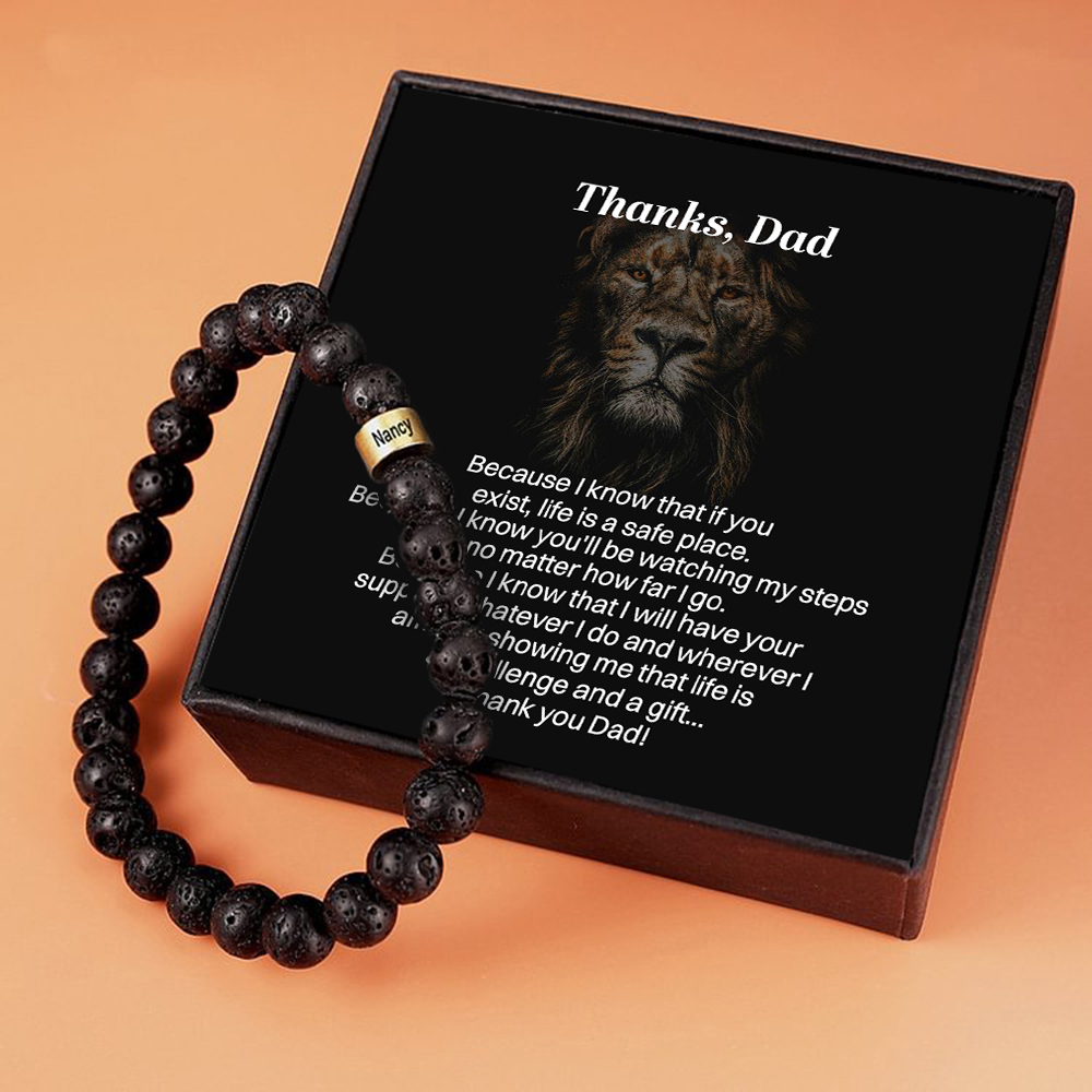Father's Day Gifts Personalized Black Tiger Eye Men's Bracelet with Name Beaded Men Bracelet