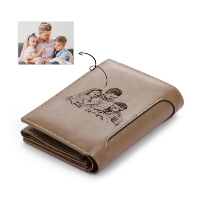 2 Names-Personalized Doll Customized Leather Men's Wallet Customized Name Folding Brown Wallet for Dad