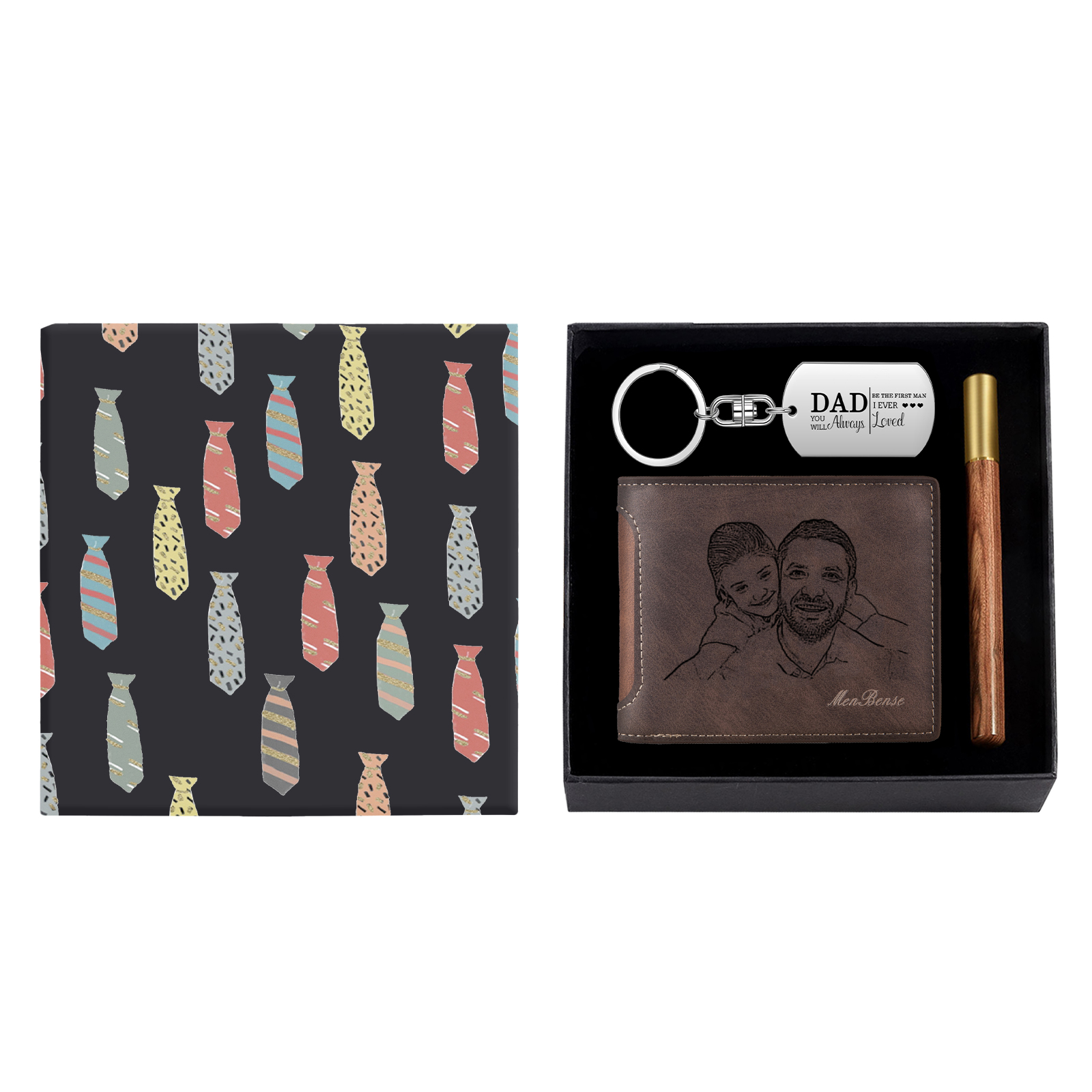 Personalized Leather Wallet Gift Box Set with Keychain Customizable Photo and Text Wallet Gift for Dad