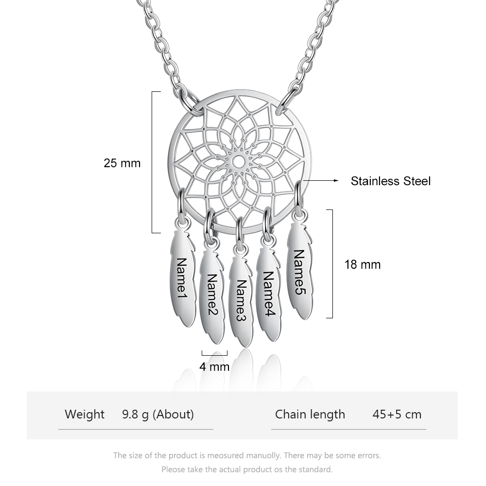 Personalized Retro Dream Catcher Necklace Engraved 7 Names Gift For Women