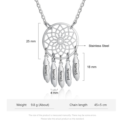 Personalized Retro Dream Catcher Necklace Engraved 7 Names Gift For Women