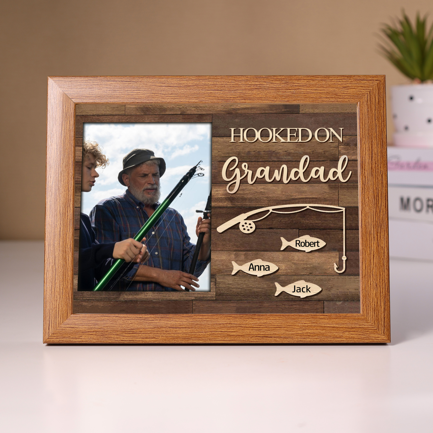 3 Names-Personalized Christmas Family Photo Frame with Family Member Names, Custom 3 Names And Photo Bedroom Decoration Gift For Grandpa