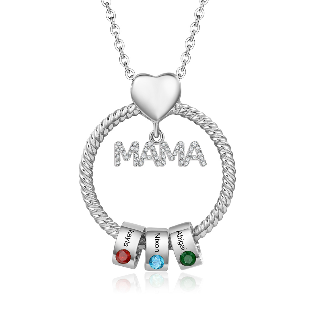 3 Names-Personalized Mom Necklace Set With  Premium Custom Necklace With 3 Birthstones Engraved Names Gift For Mother
