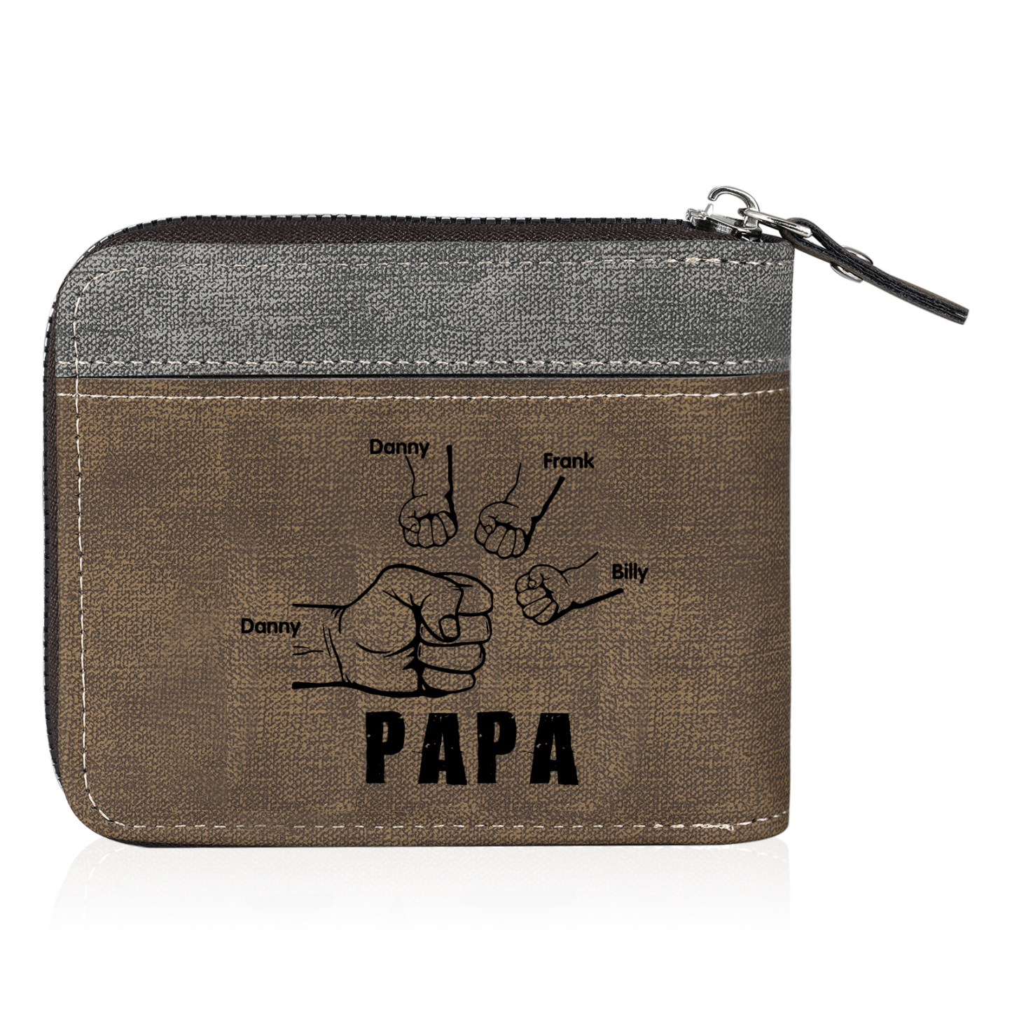 4-Names Personalized Leather Men's wallet With Card Slot Engraved With Name And Photo For Papa As a Father's Day Unique Gift